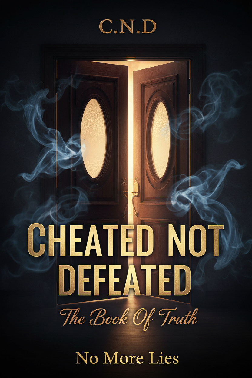Cheated Not Defeated book cover - complete text